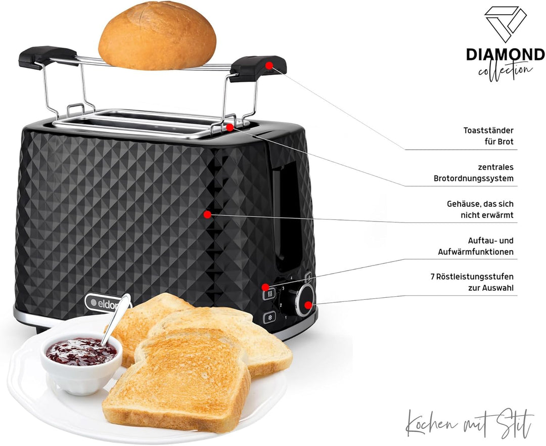 eldom TO280C tosti Toaster | 7 Röststufen | Defrost-Funktion | mit integrierten Brötchenaufsatz | Kr
