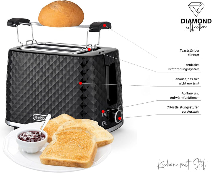 eldom TO280C tosti Toaster | 7 Röststufen | Defrost-Funktion | mit integrierten Brötchenaufsatz | Kr