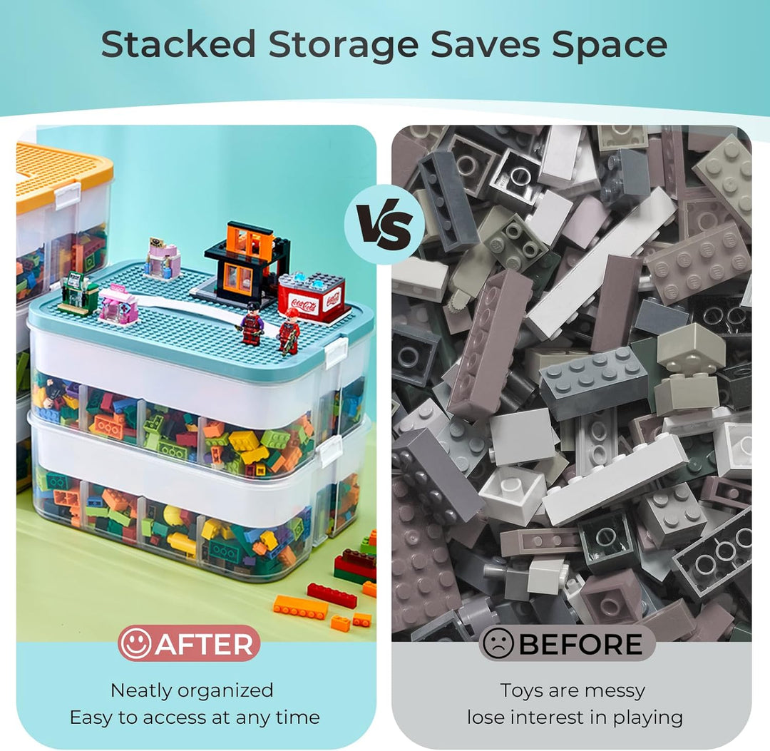 Kinder Aufbewahrungsbox mit Deckel für Lego Bausteine, 2 Stufen Aufbewahrungsboxen für Lego, Stapelb