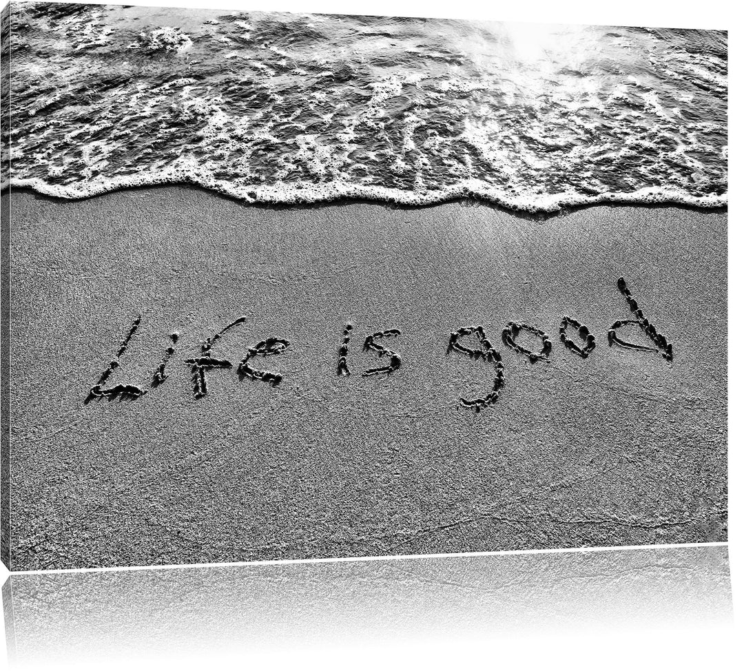 Pixxprint Sand Life is Good / 100x70cm Leinwandbild bespannt auf Holzrahmen/Wandbild Kunstdruck Deko