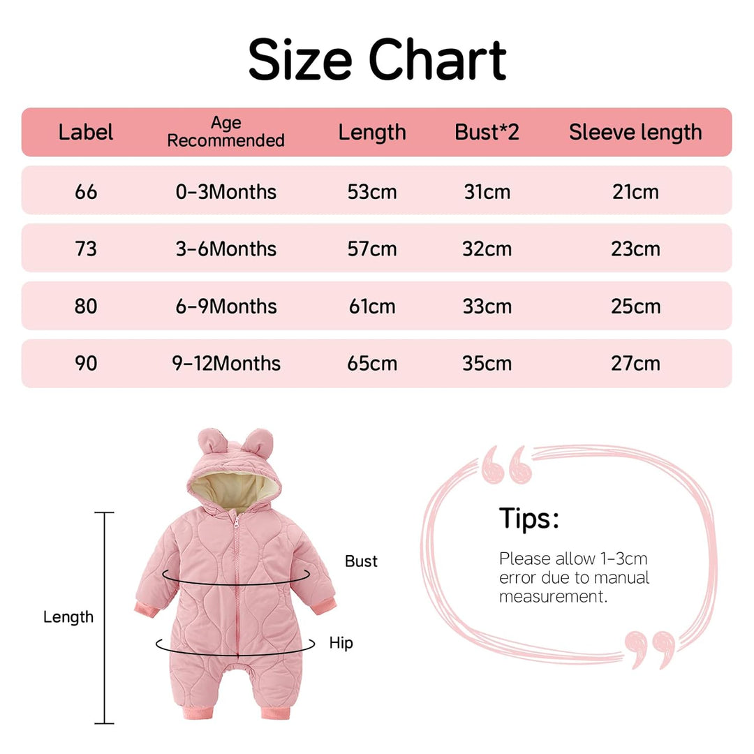 Minizone Baby Winter Overall mit Kapuze, Strampler Schneeanzug Jungen Mädchen Langarm Jumpsuit Warm