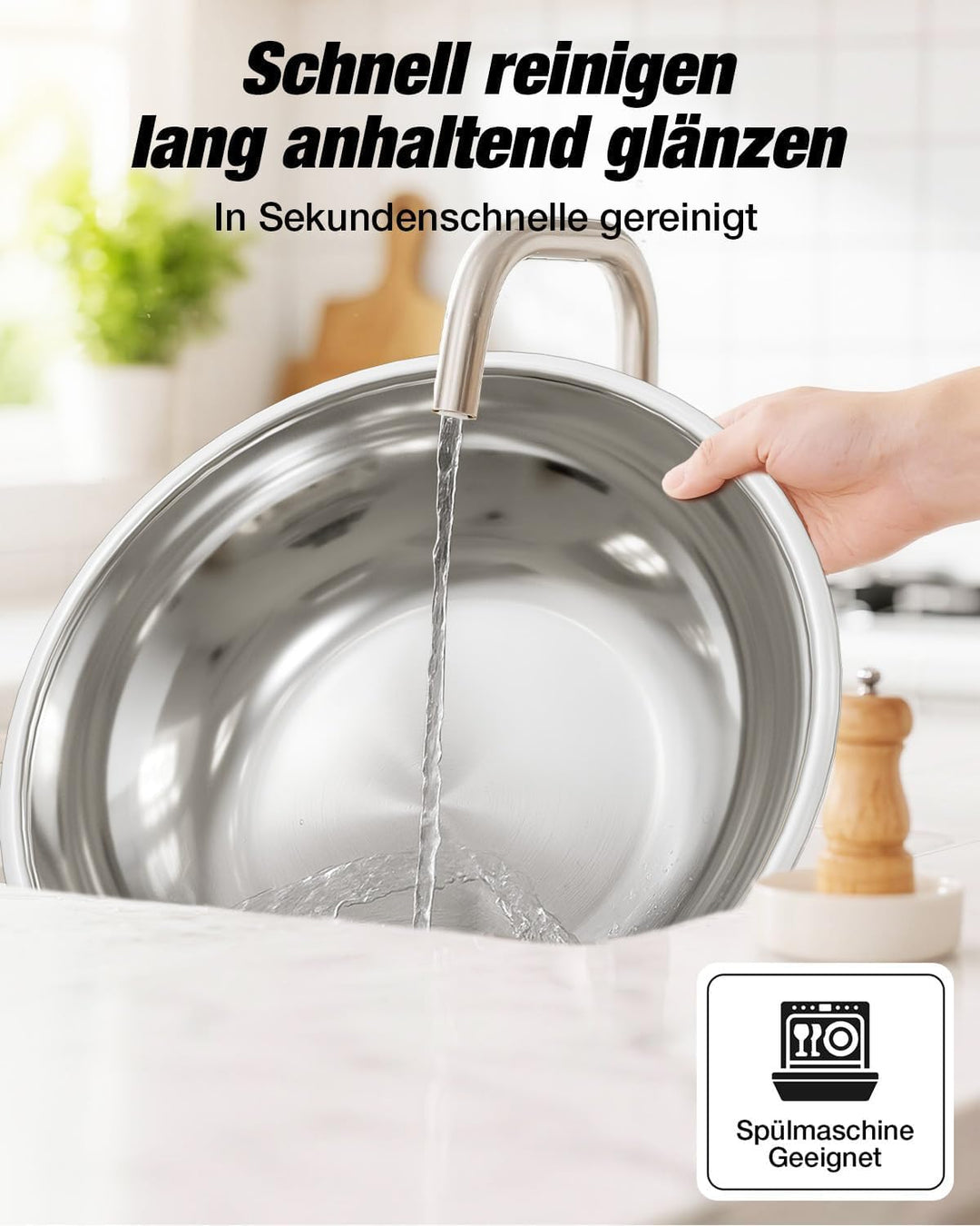WARMOUNTS 4er Set Chafing Dish Buffet 5L, Rund Speisenwärmer für Catering mit Glasdeckel & Deckelhal