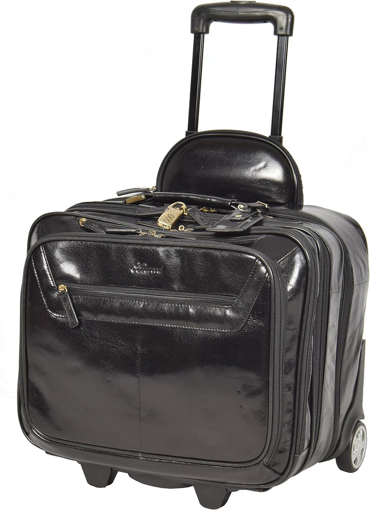 A1 FASHION GOODS Echtes Schwarz Leder Pilotenkoffer Trolley Laptop Geschäft Reise Wochenende Kabine