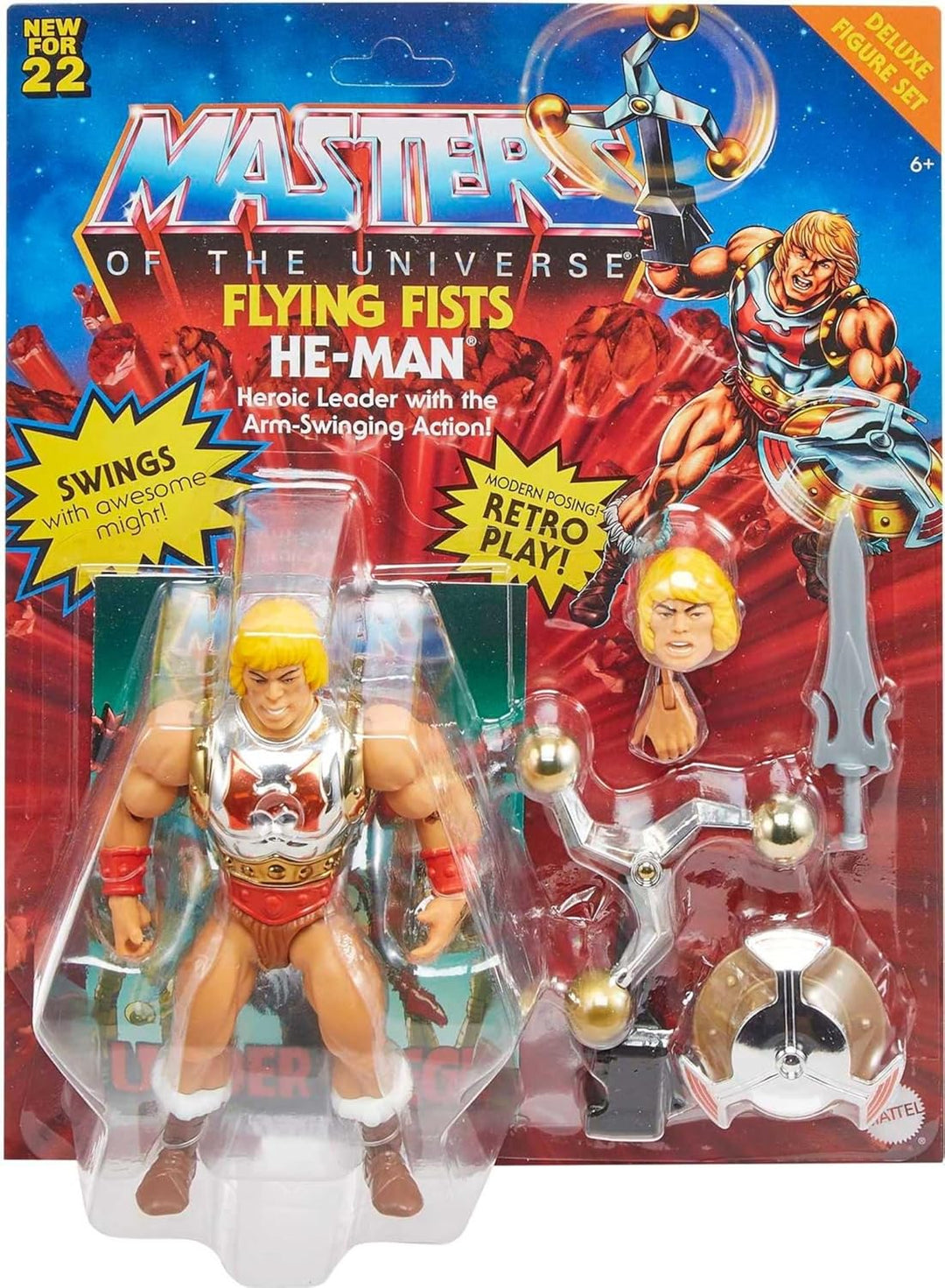 Masters of the Universe HDT22 - Origins Deluxe He-Man mit fliegenden Fäusten, 14 cm grosse Actionfig