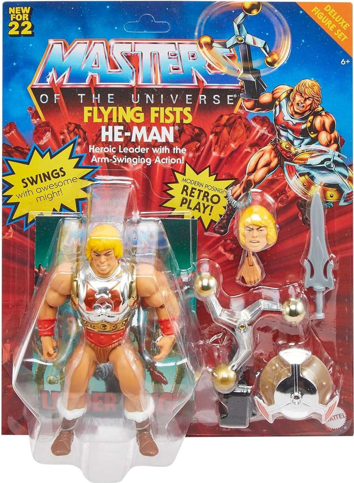 Masters of the Universe HDT22 - Origins Deluxe He-Man mit fliegenden Fäusten, 14 cm grosse Actionfig