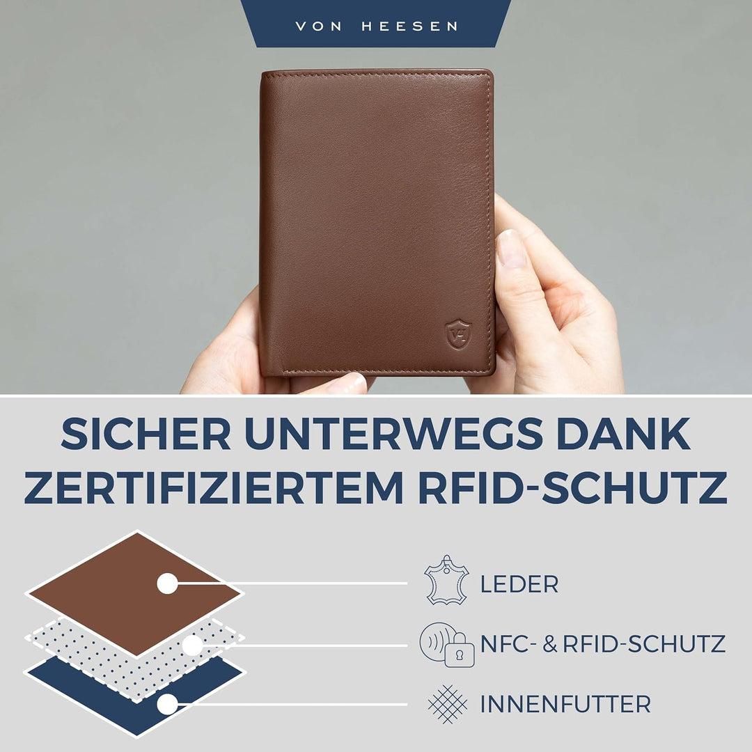 VON HEESEN Leder Geldbörse Herren mit Münzfach & RFID Schutz I Echtleder Geldbeutel für Männer & Dam