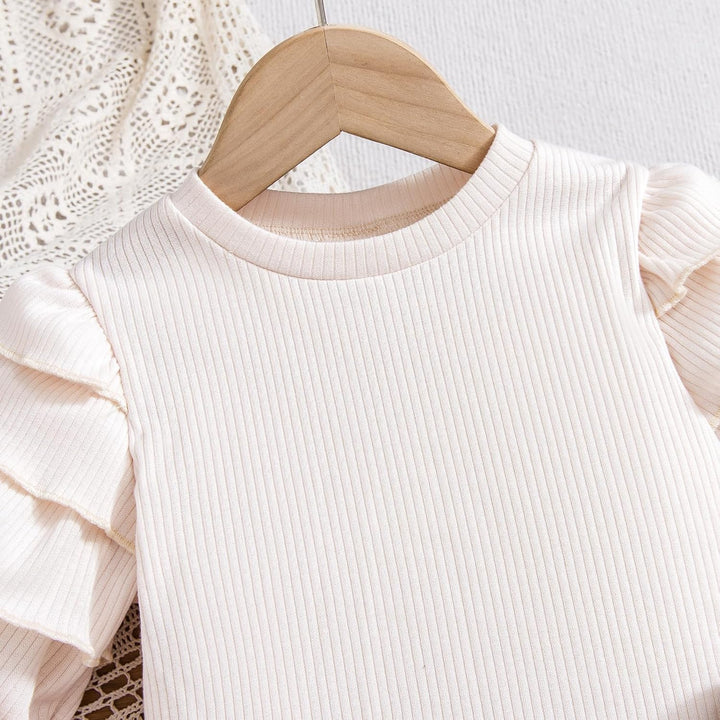 Baby Kinder Mädchen Kleidung Set Ruffle Gerippt Langarm Top Fliege karierten Rock 2PCS Frühling Herb