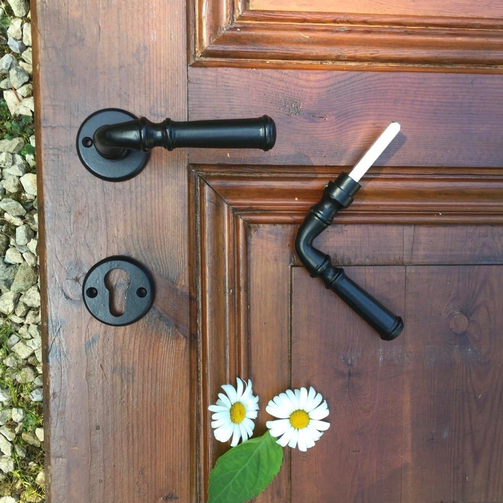 Antikas - Schwarze Türgarnitur für die Haustür mit Rosetten - wasserabweisender