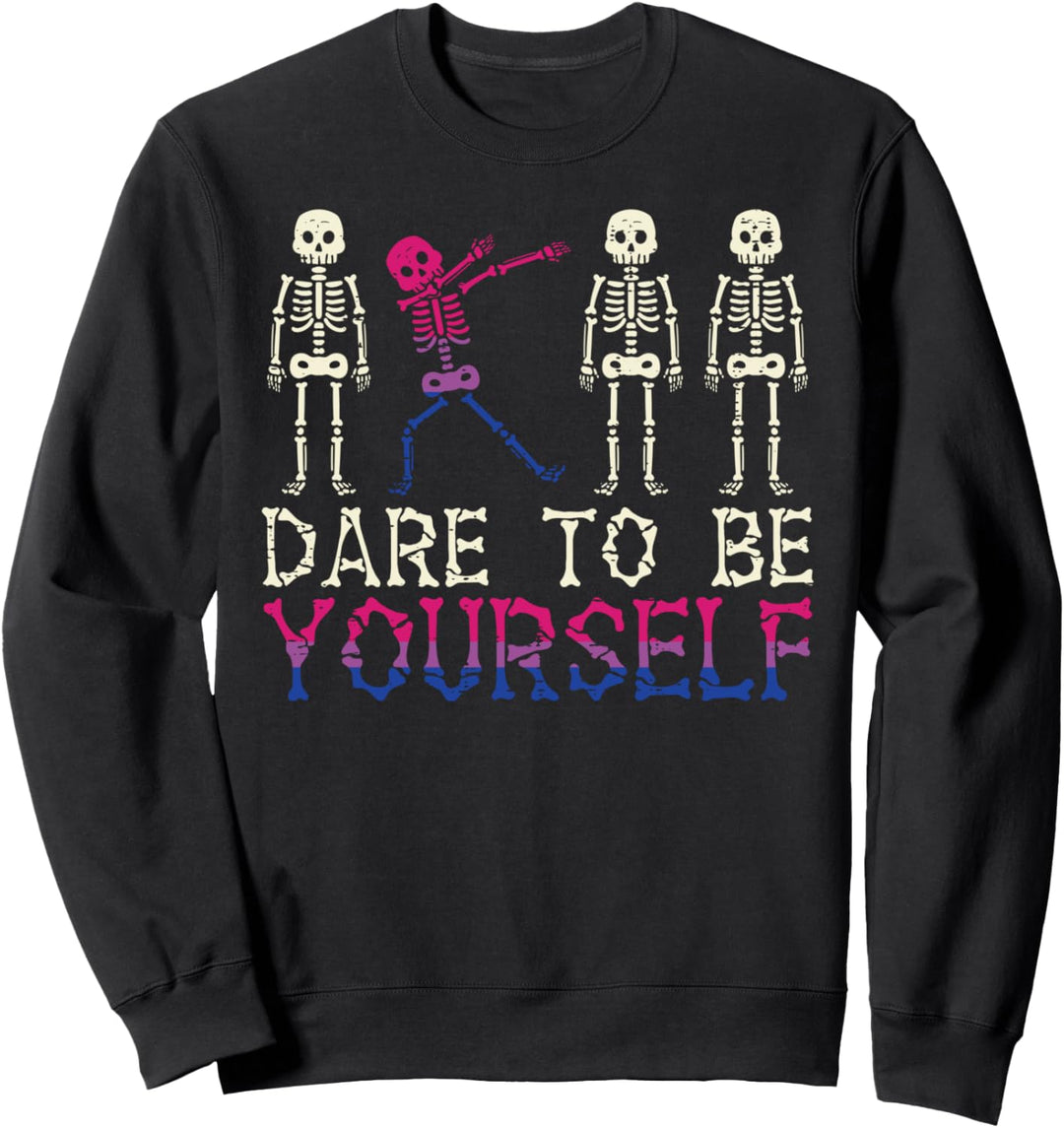 Dare To Be Yourself Skeleton Dab Bisexual Bi Pride Flag LGBT Sweatshirt