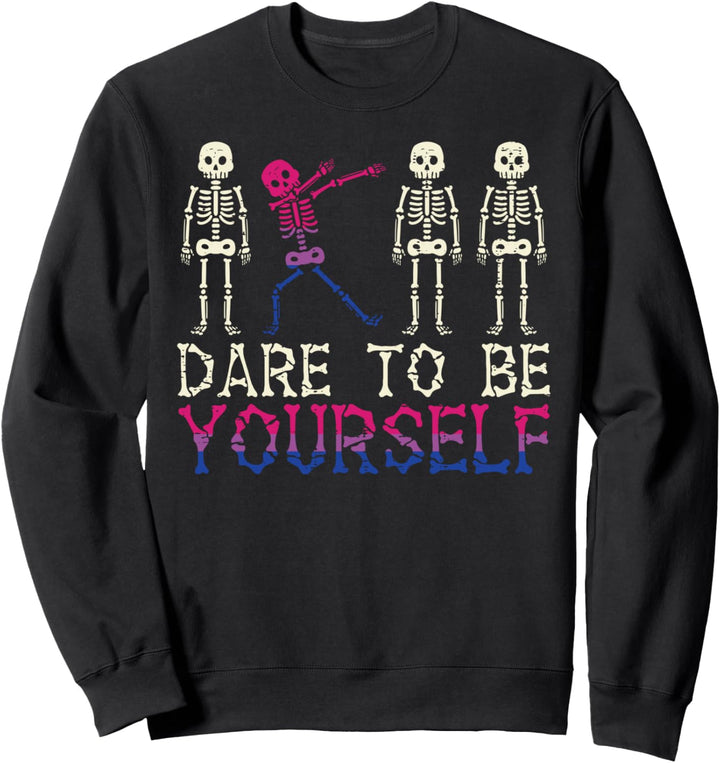 Dare To Be Yourself Skeleton Dab Bisexual Bi Pride Flag LGBT Sweatshirt