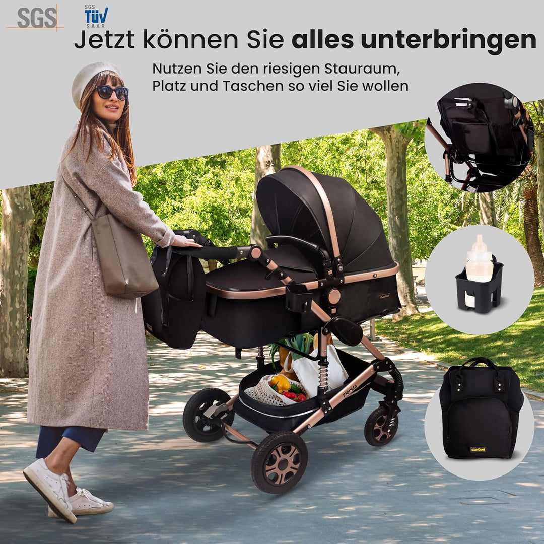 GaGaDumi Florida Kinderwagen 3 in 1 Komplettset mit Autositz - Baby Stroller 3 in 1 TÜV - Kombikinde