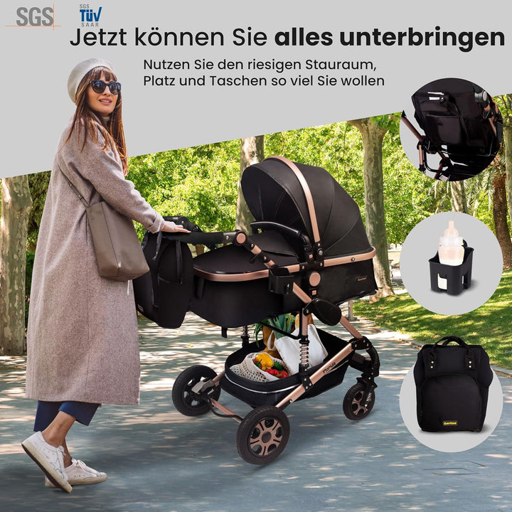 GaGaDumi Florida Kinderwagen 3 in 1 Komplettset mit Autositz - Baby Stroller TÜV - Kombikinderwagen