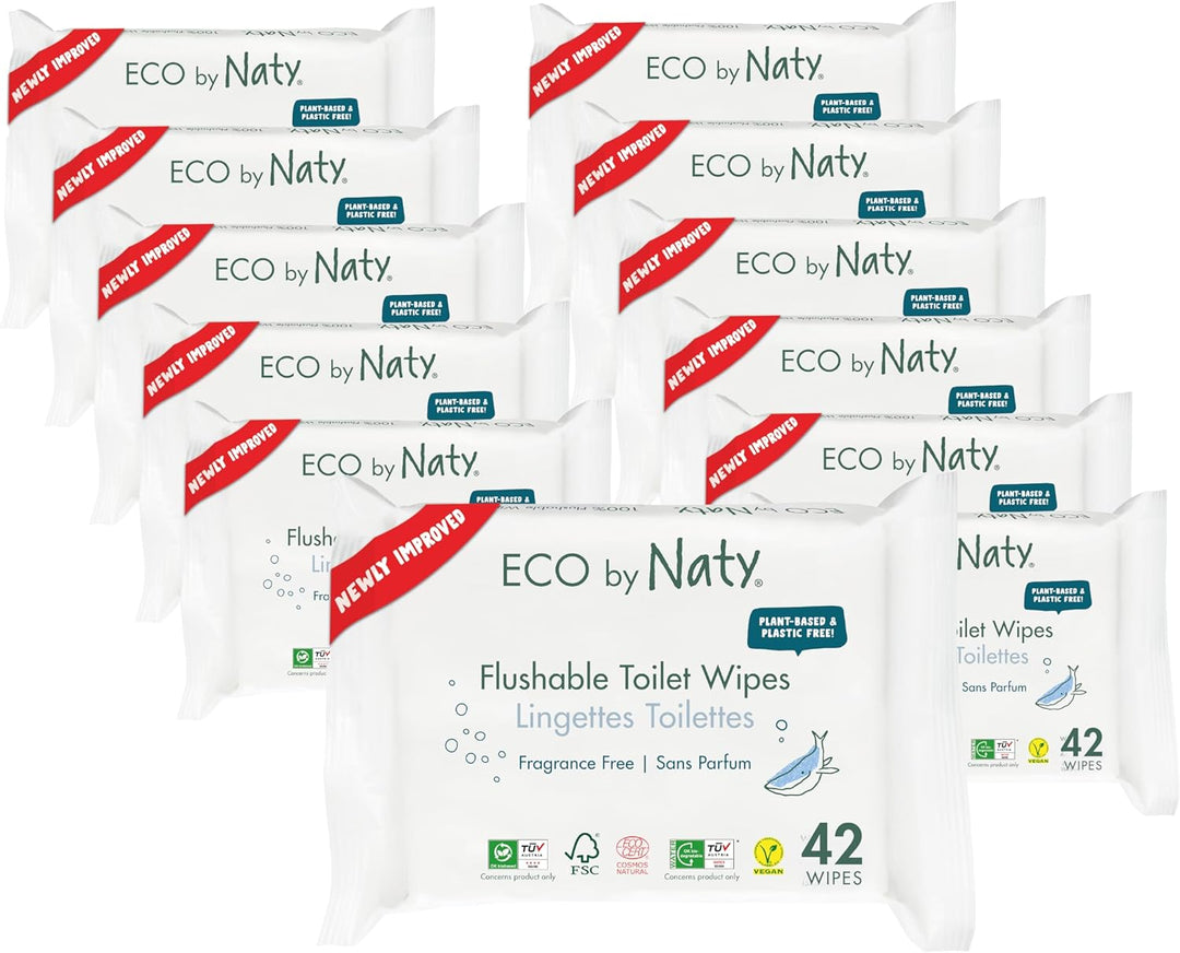 Eco by Naty Parfümfreies feuchtes Toilettenpapier – 100% Wasser kompostierbare und pflanzliche Tüche