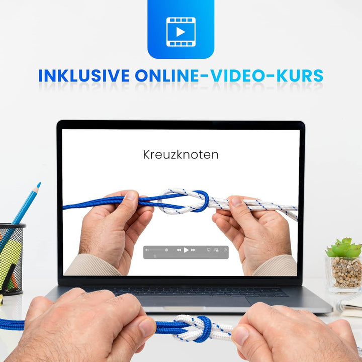 Knoten-Übungsset für den Sportbootführerschein See Binnen SBF mit Video-Anleitung - inkl. 2 x Seilen