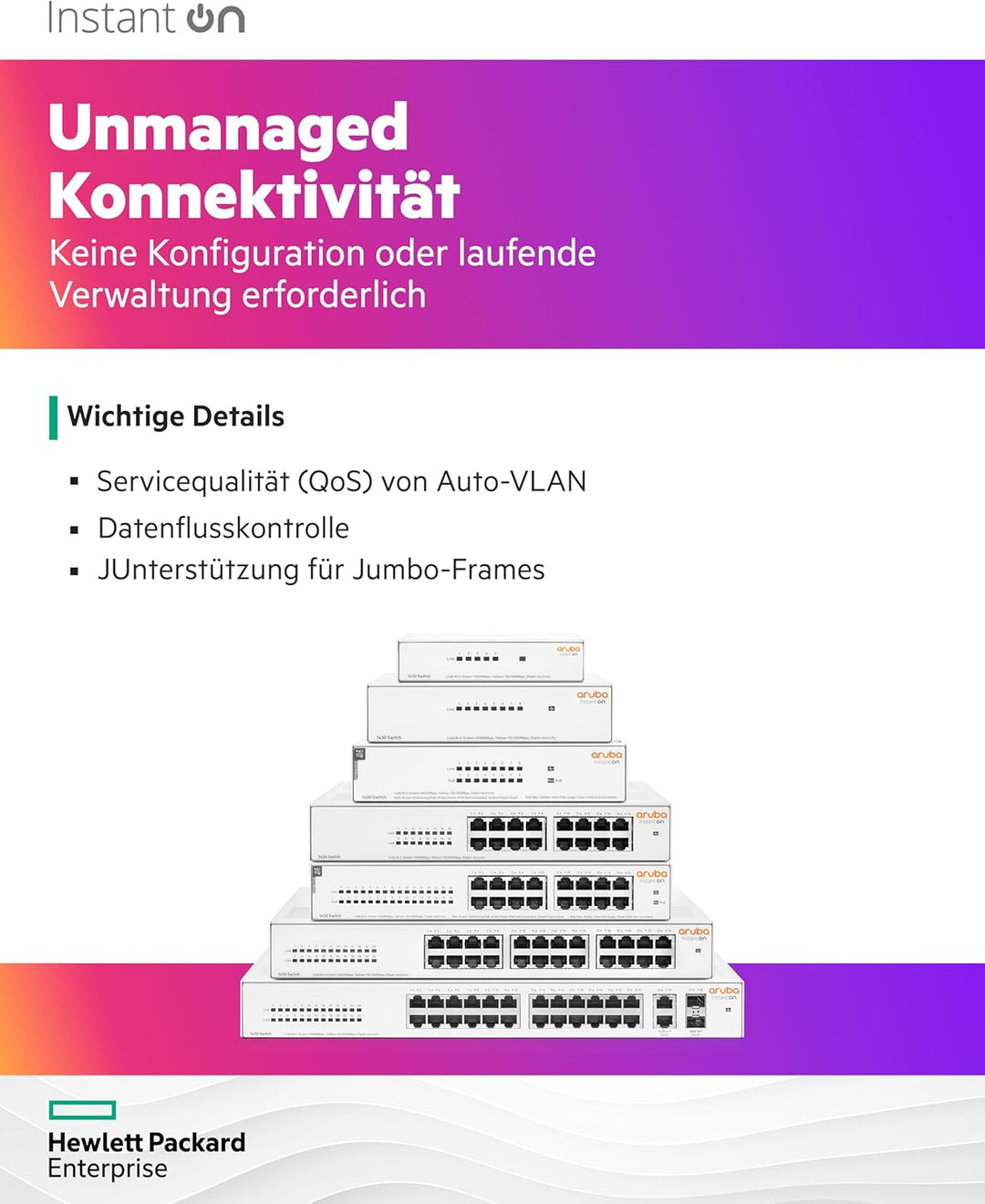 Aruba Instant On 1430 26-Port Gb Unmanaged Layer-2-Ethernet-Switch | 26x 1G | 2X SFP Uplink-Anschlüs