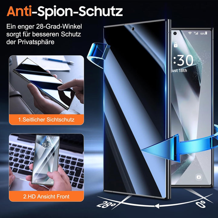 UniqueMe für Samsung Galaxy S24 Ultra für Panzerglas Sichtschutz - Privacy Schutzfolie, Automatische