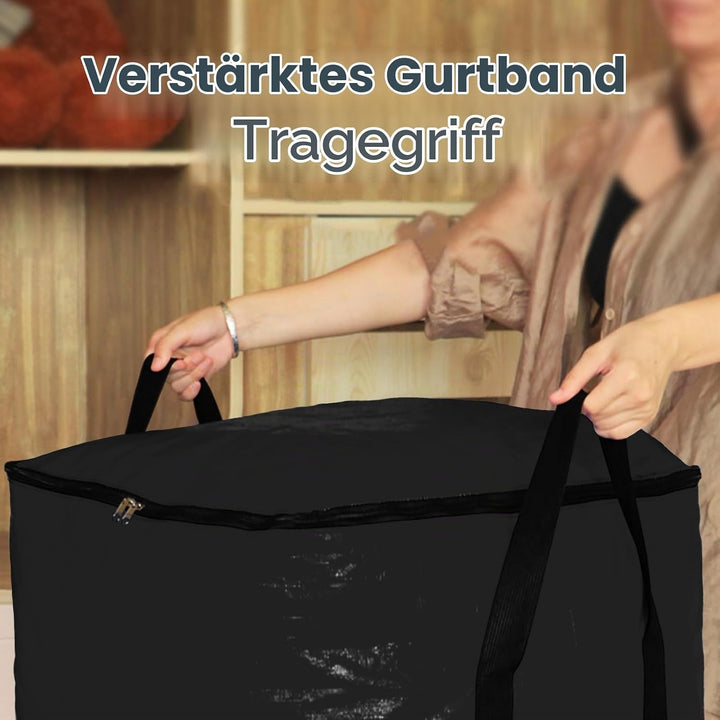 125L Grosser Umzugssack Schwarz 50×50×50 cm Aufbewahrungsbeutel mit Deckel und Griffen Zipper Aufbew