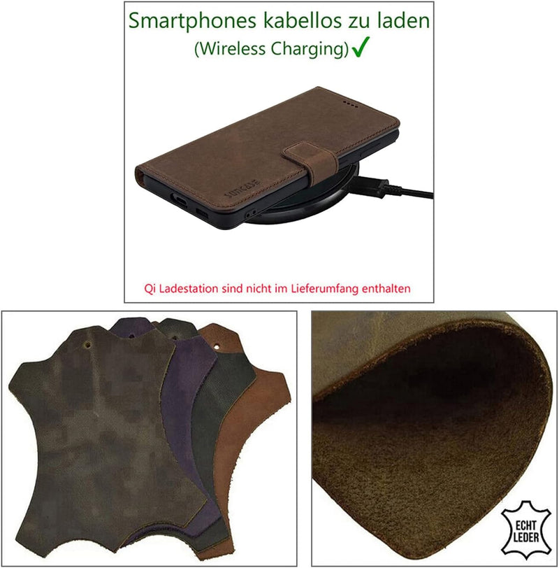 Suncase Book-Style Hülle kompatibel mit Samsung Galaxy S23 Plus 5G Leder Tasche (Slim-Fit) Lederhüll