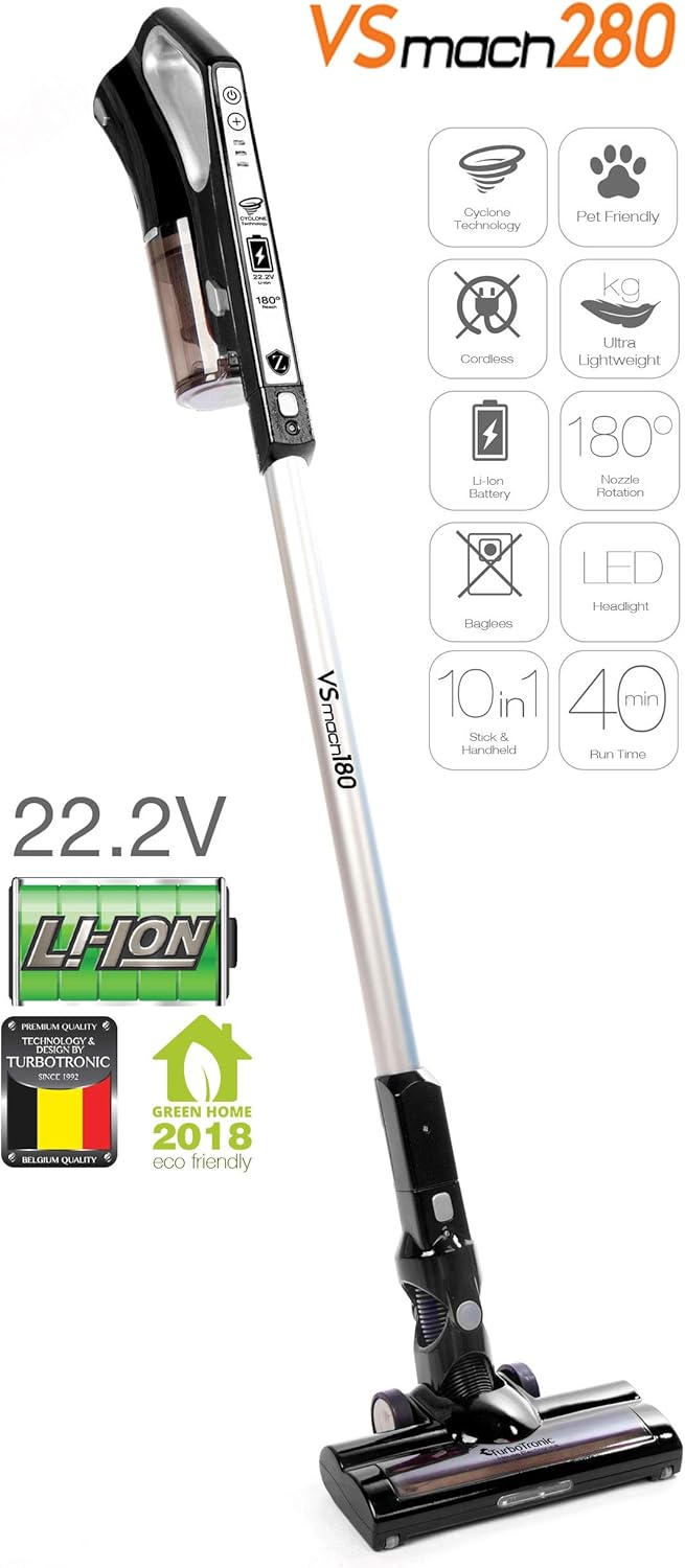 22.2 V Akku Staubsauger LI-ION Multi-Zyklon mit rotierender Bodenbürste Handstaubsauger Stiel Akku S