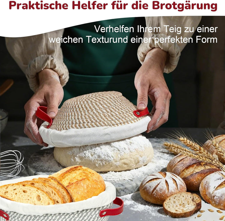 Gärkorb Brot Set, Brotgärkörbchen,Gärkörbchen Baumwollseil mit 2 Gärkörbchen (24cm rund & 28cm oval)