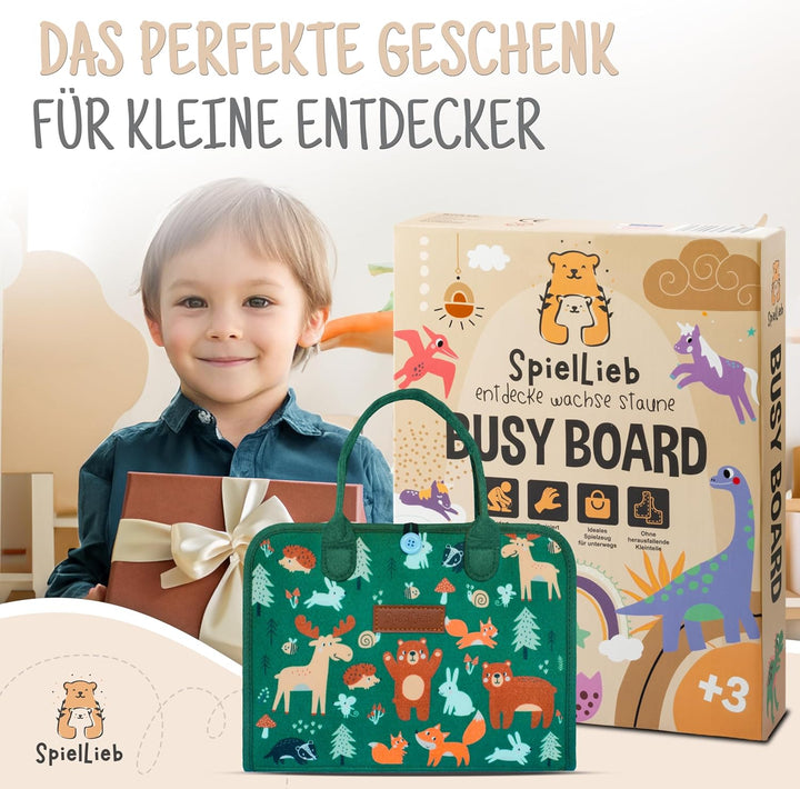 SpielLieb® Montessori Busy Board Deutsch ab 3 Jahre - interaktives Activity Board Spielzeug für Klei