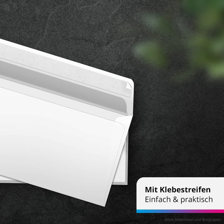 250 x Briefumschläge DIN LANG (220 x 110 mm), gerade Klappe, selbstklebend MIT Fenster, Business wei