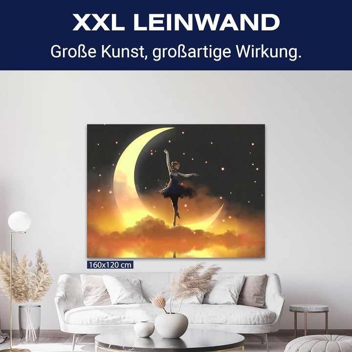 wandmotiv24 Leinwandbild Digital Art, 80x60cm, Querformat, Tänzerin Mond, Deko, Bilder auf Leinwand,