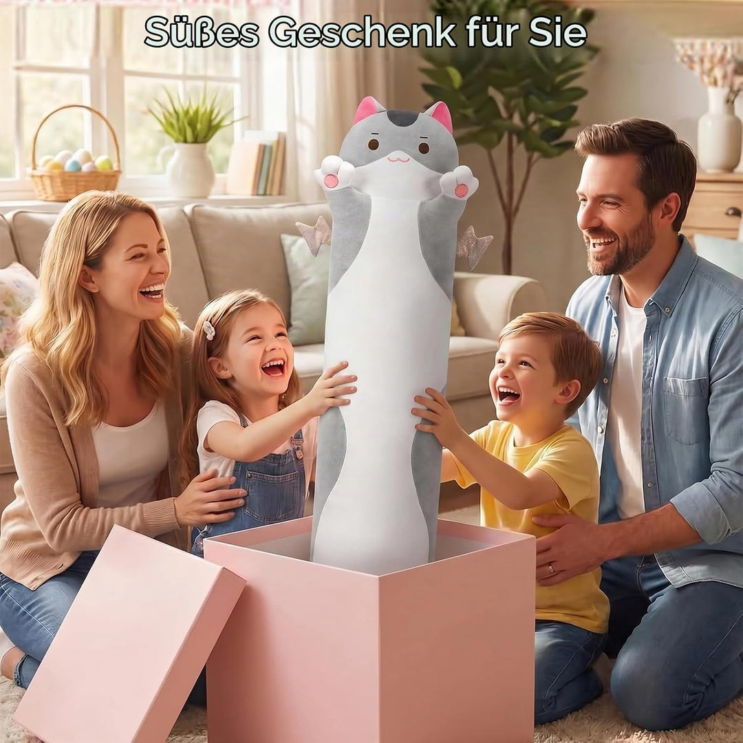Mewaii Stofftiere Katzen Grau 70CM Plüsch Kissen Lang Kätzchen Plüschtier Ausgestopftes Tier Spielze