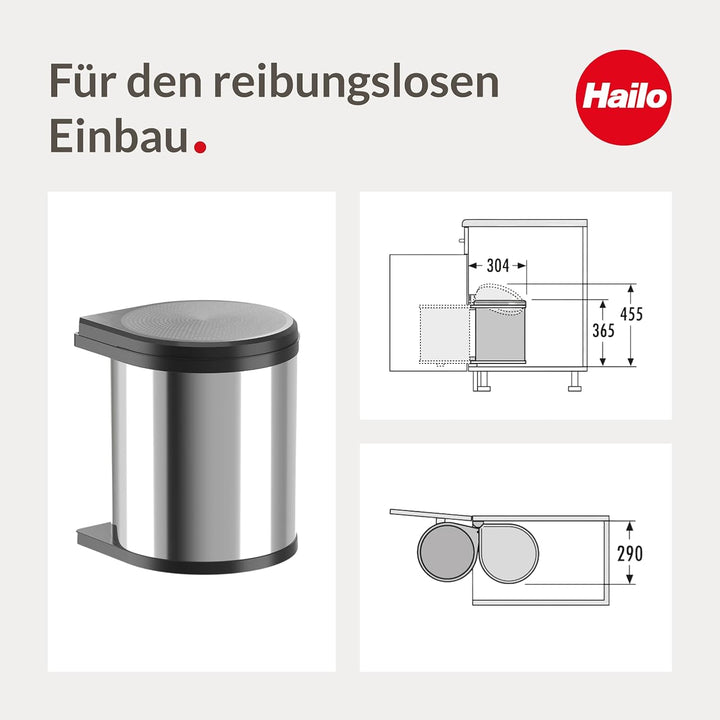 Hailo Mono Küchen-Abfalleimer, Edelstahlpoliert, Schwarz, One
