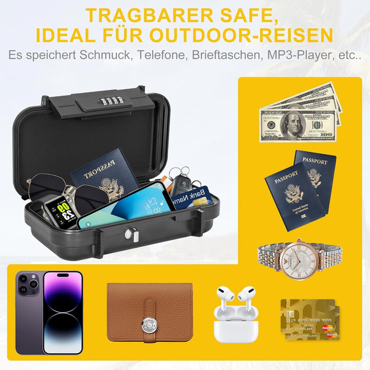 Tragbare Tresor mit Zahlenschloss Strandsafe 24 x 14 x 5,8 cm Strandtresor zum Anketten,Geeignet für