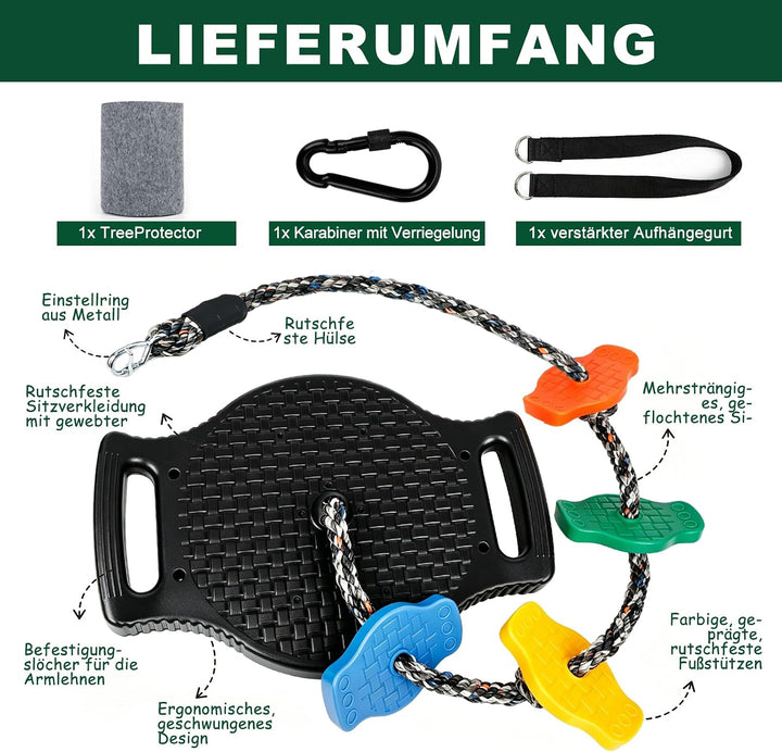 Kletterseilschaukel Outdoor, Schaukel mit Plattform&Plattensitz | 4-in-1 Kletterseil Schaukel mit ve