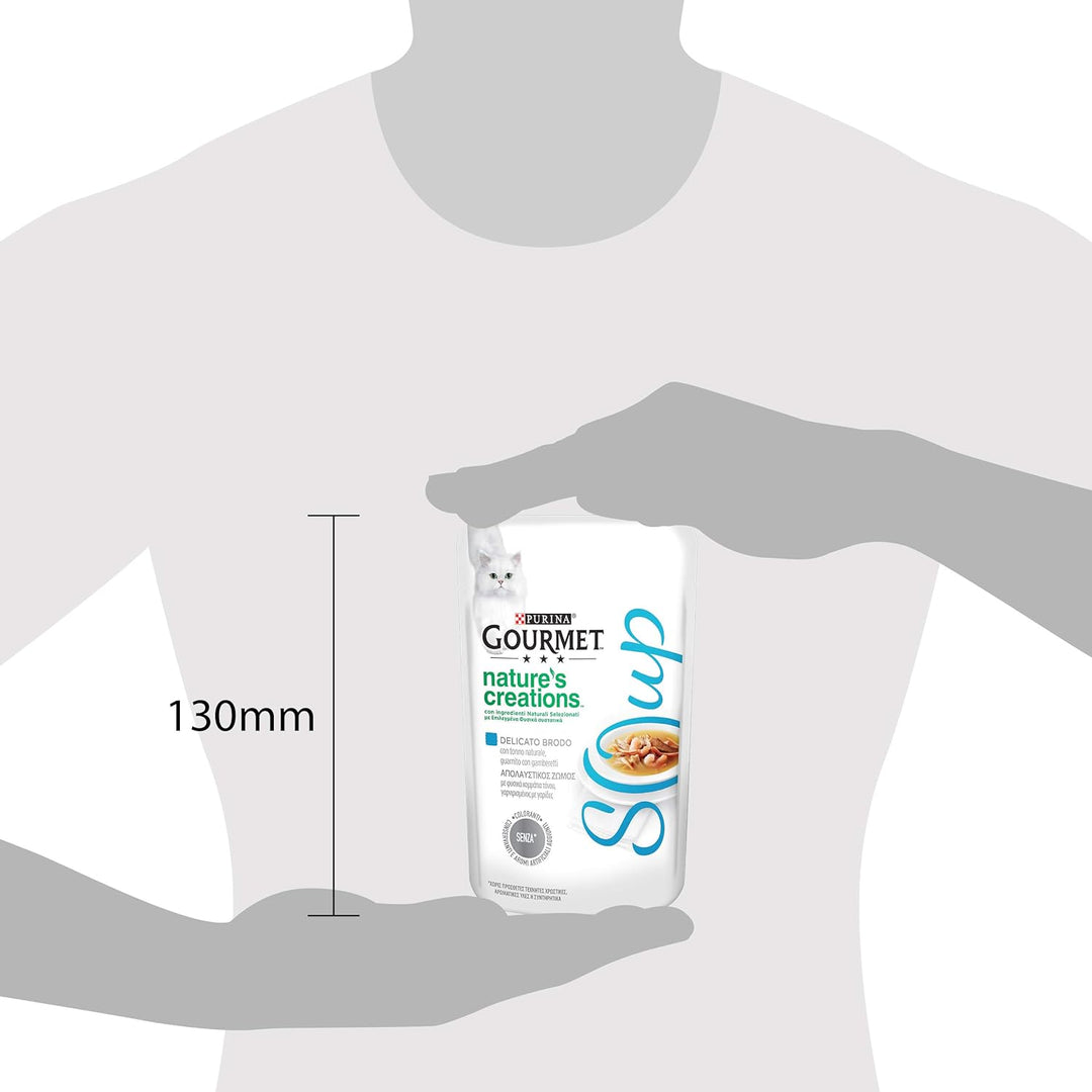 Gourmet Crystal Soup zarte Brühe für Katzen, mit natürlichem Thunfisch, garniert mit Garnelen, 40 g,