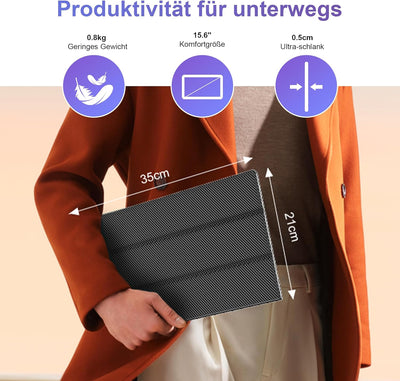 15,6'' Portable Monitor, 1080P FHD Tragbarer Monitor mit Schutzhülle, Tragbarer Mobiler IPS Bildschi