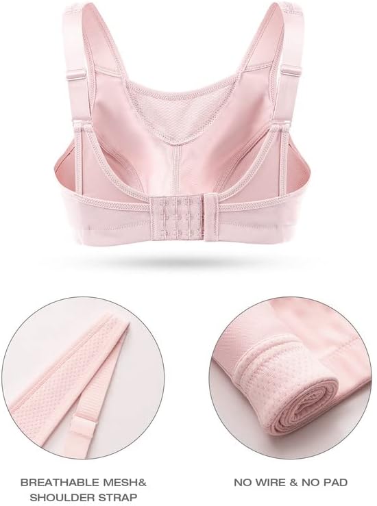 Wingslove Damen Sport BH ohne Bügel Nicht Gepolstert High Impact Bustier Halt Joggen BH 75C Rosa, 75