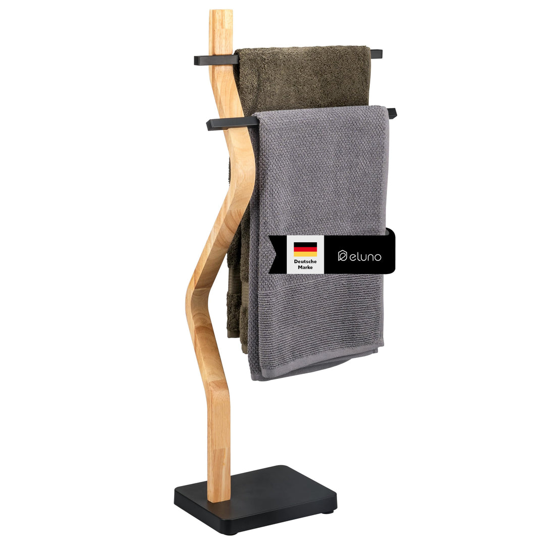 eluno Stand-Handtuchhalter freistehend, 2 Stangen für Handtücher, moderner Handtuchständer aus FSC-z