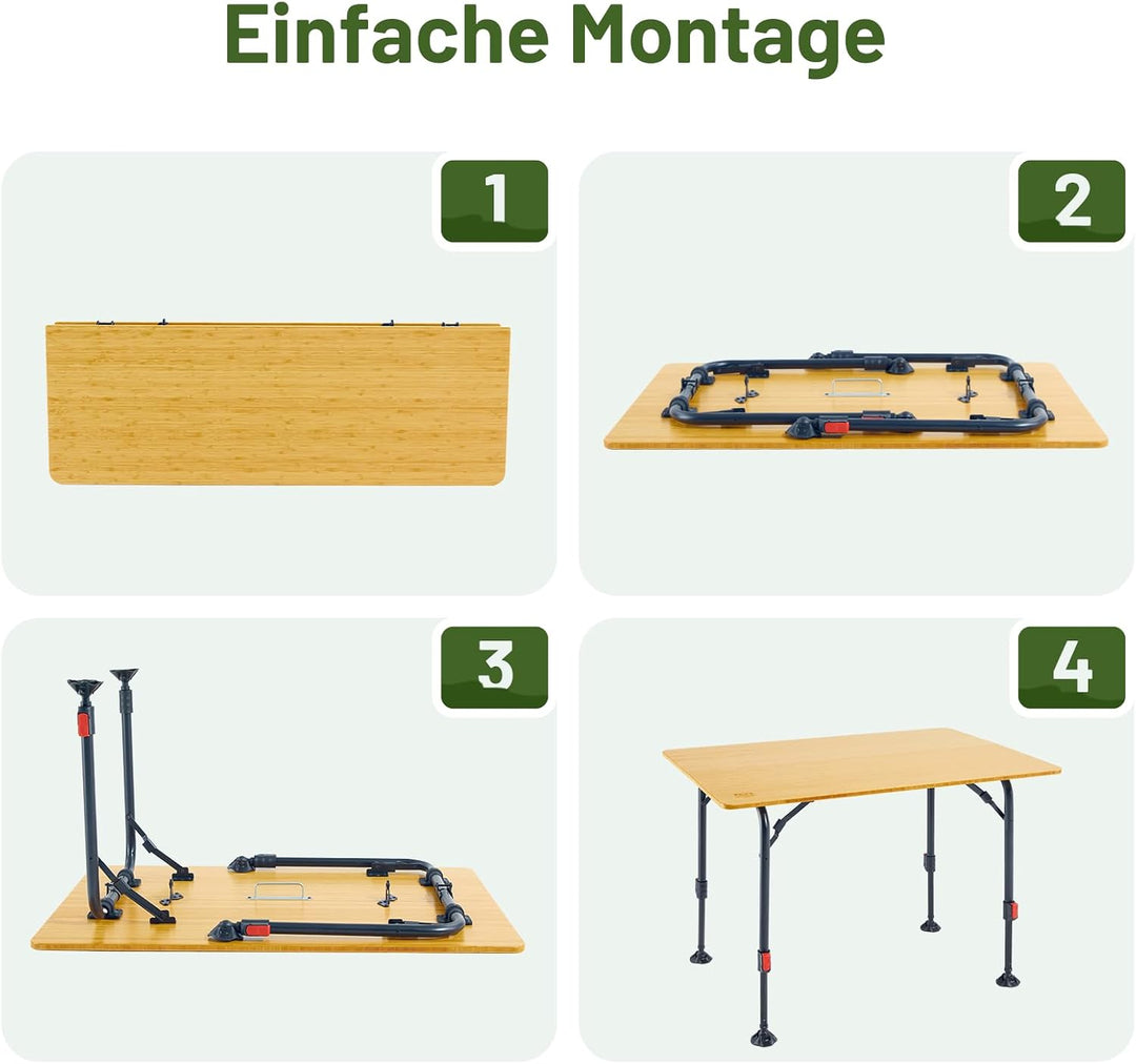 TIMBER RIDGE Campingtisch Klappbar Bambus Klapptisch Höhenverstellbar