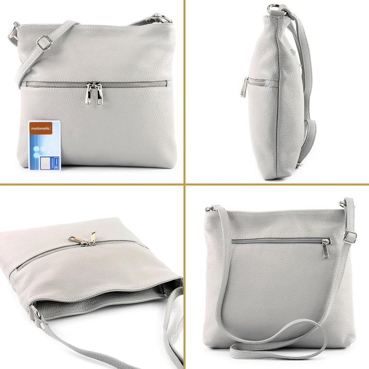modamoda de - T144 - ital Umhängetasche Schultertasche aus Leder Schwarz/Camel, Schwarz/Camel