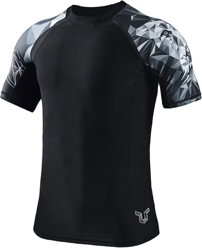 HUGE SPORTS Herren Kurzarm Splice Skins Rashguard Shirt Schwimmshirt Rash Vest für Schwimmen Surfen