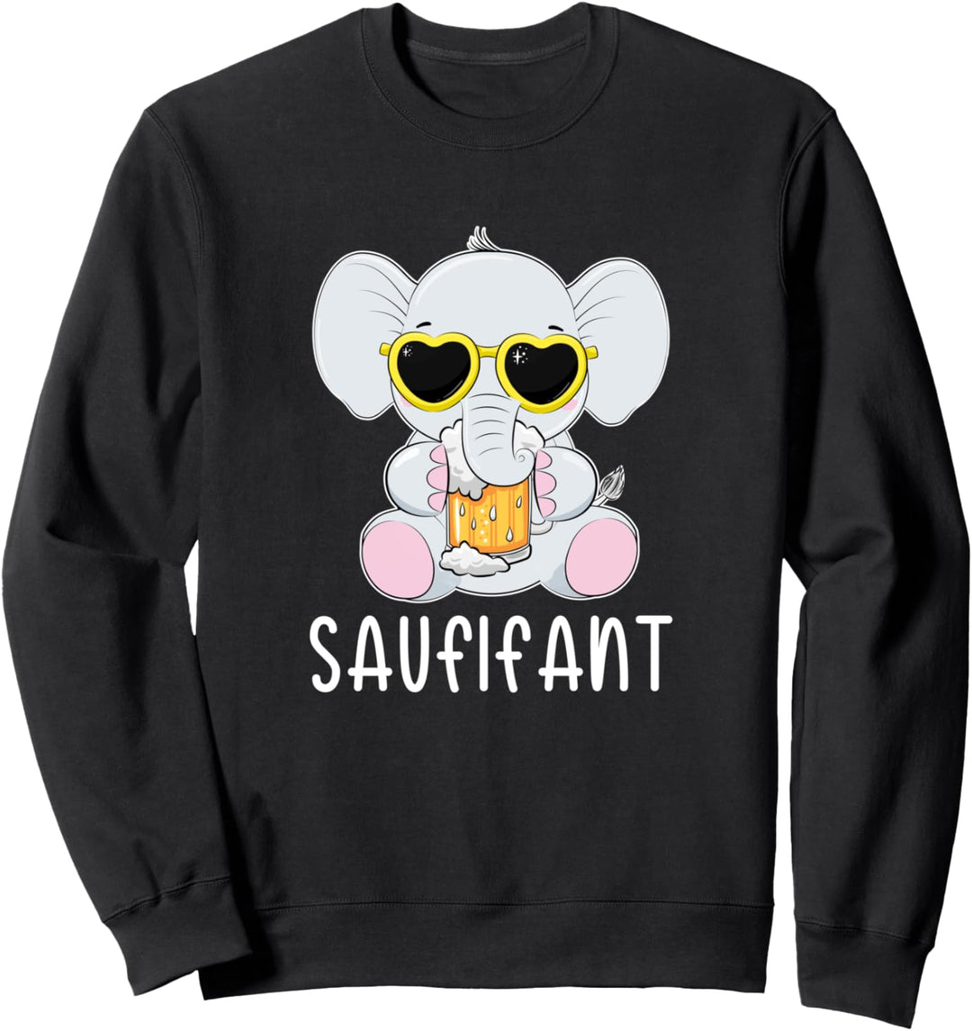 Saufifant Elefant Bier Saufen Feiern Deko Herz Sonnenbrille Sweatshirt
