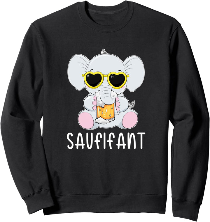 Saufifant Elefant Bier Saufen Feiern Deko Herz Sonnenbrille Sweatshirt