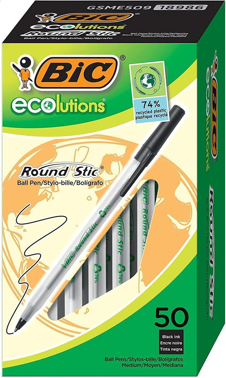 BIC Ecolutions Kugelschreiber, Round Stic .50-Count, 1.0mm schwarz, .50-Count, 1.0mm schwarz