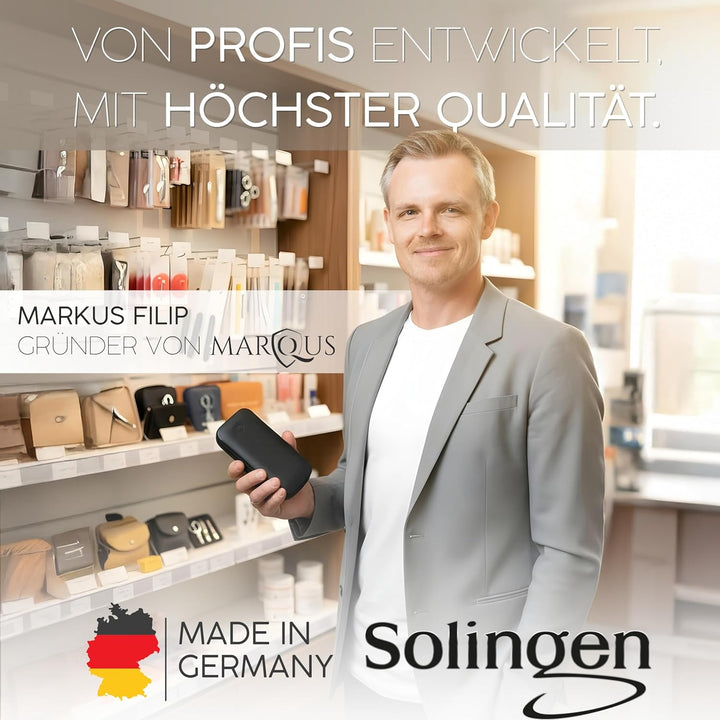 marQus Solingen Maniküre Pediküre Set - 12 Teile in Echt Leder Etui handlich und weich - Komplett Ki