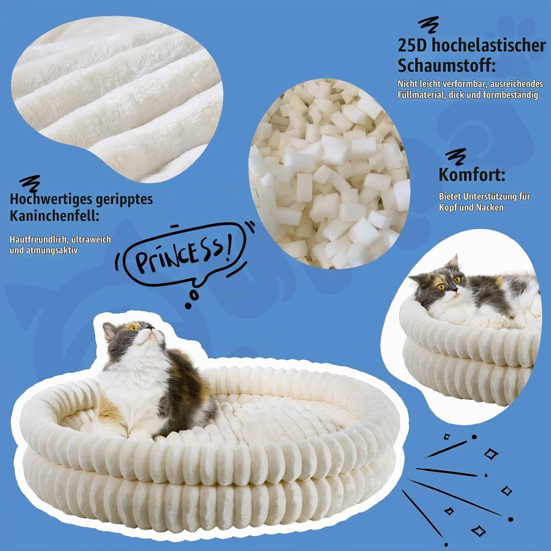 Rund Flauschiges Katzenbett waschbar Hundebett für den Winter, warm, rutschfest, maschinenwaschbar,5