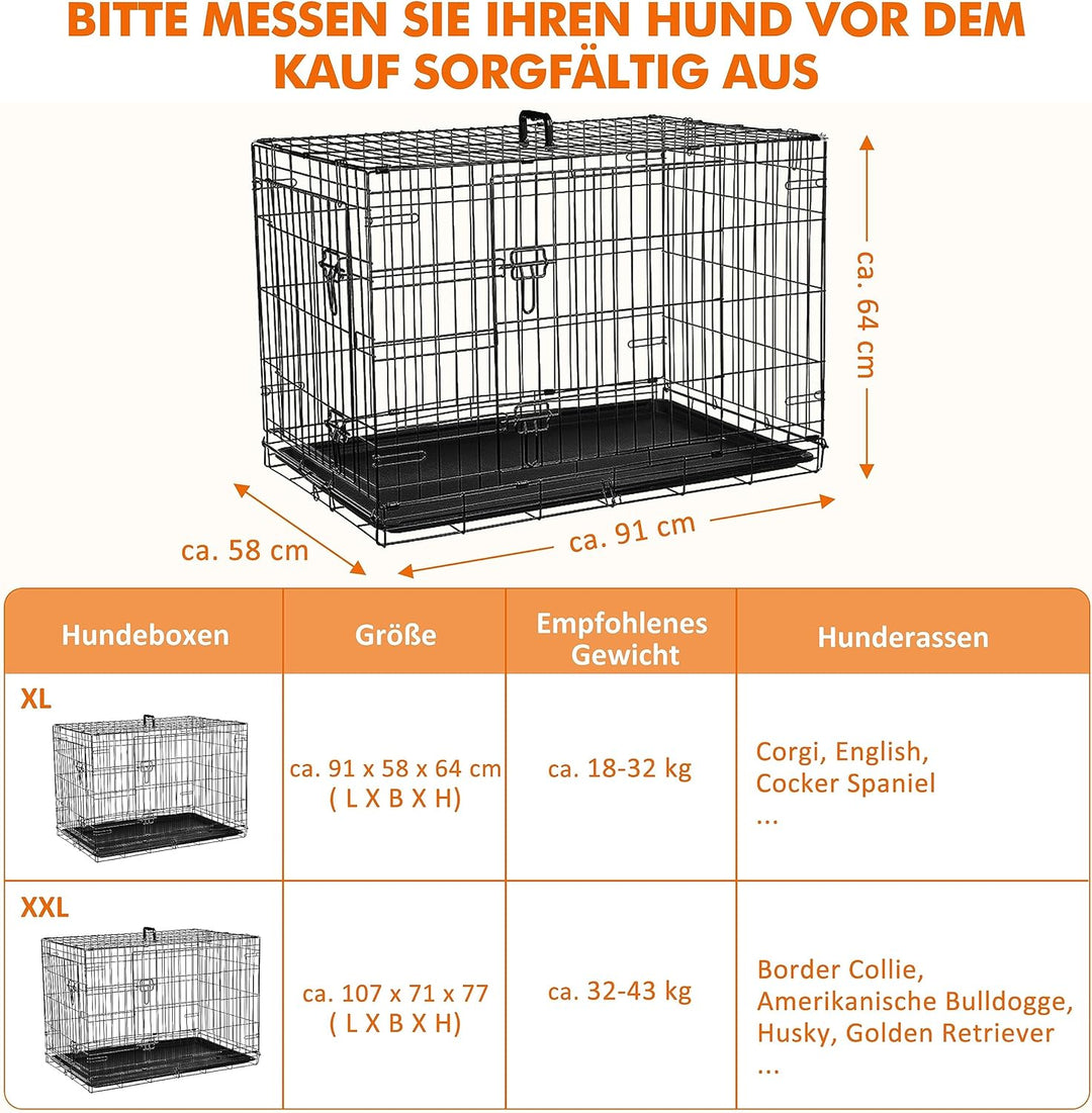 Ribelli Hundetransportbox – pulverbeschichtet und zusammenklappbar – Hundekäfig aus Metall in 2 Grös