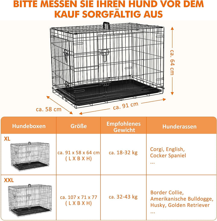 Ribelli Hundetransportbox – pulverbeschichtet und zusammenklappbar – Hundekäfig aus Metall in 2 Grös