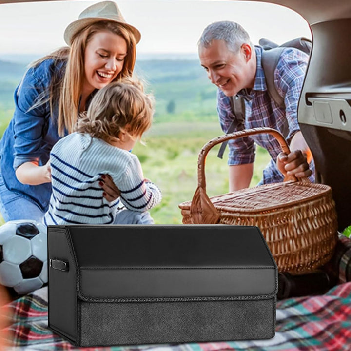 Auto Kofferraum Organizer aus PU Leder,Faltbare & Wasserdichte Aufbewahrungsbox mit Deckel,Kofferrau