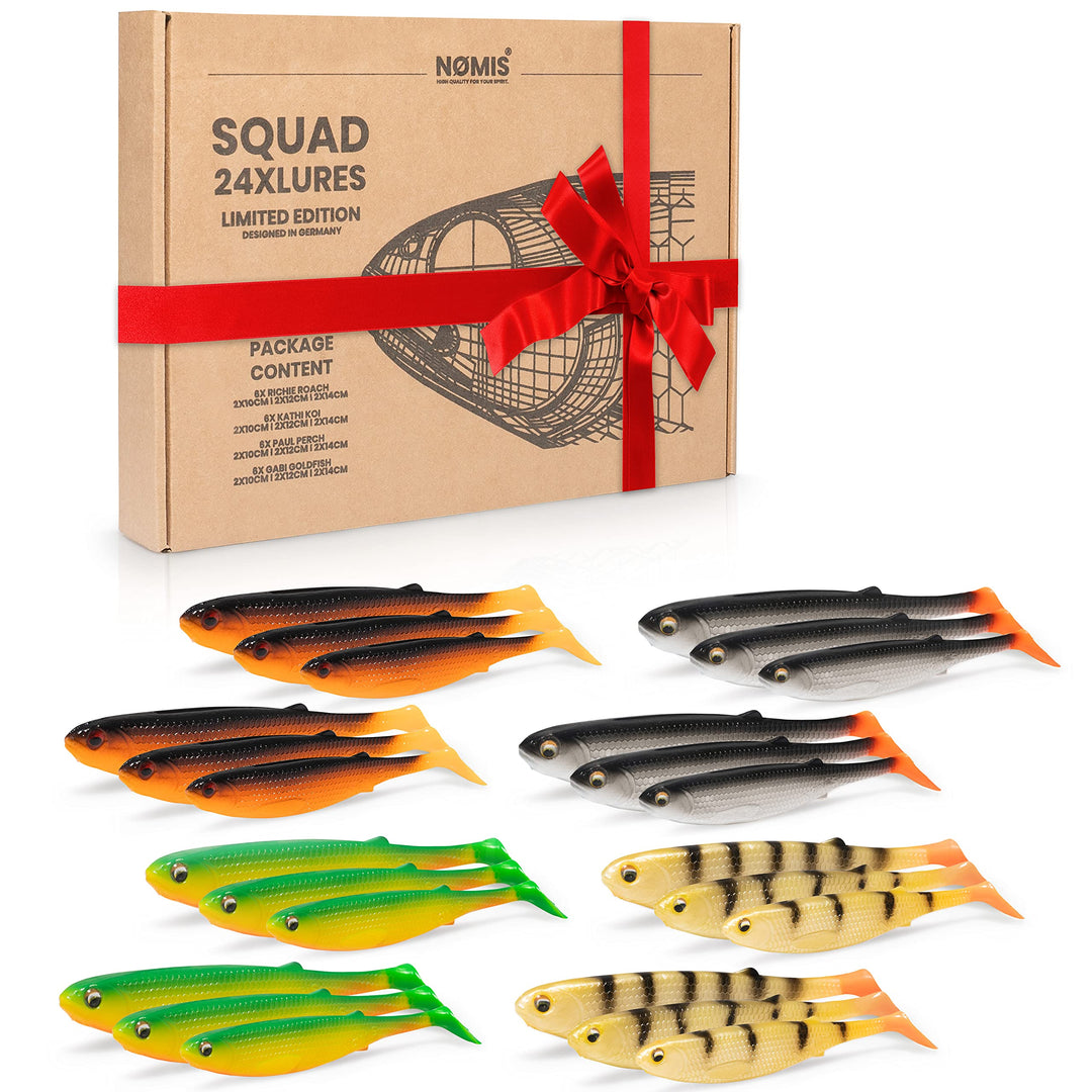 NØMIS Gummifisch Set | Premium Gummifische Set | Angelzubehör | Gummifische Hecht Zander Dorsch Bars