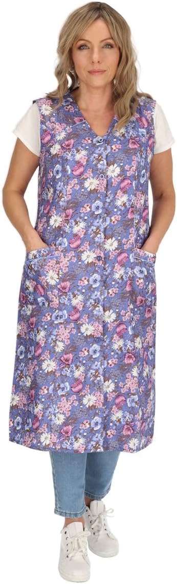 Knopfkittel Baumwolle bunt Kochschürze Hauskleid Kittel Schürze ohne Arm 38 Hellblau, 38 Hellblau
