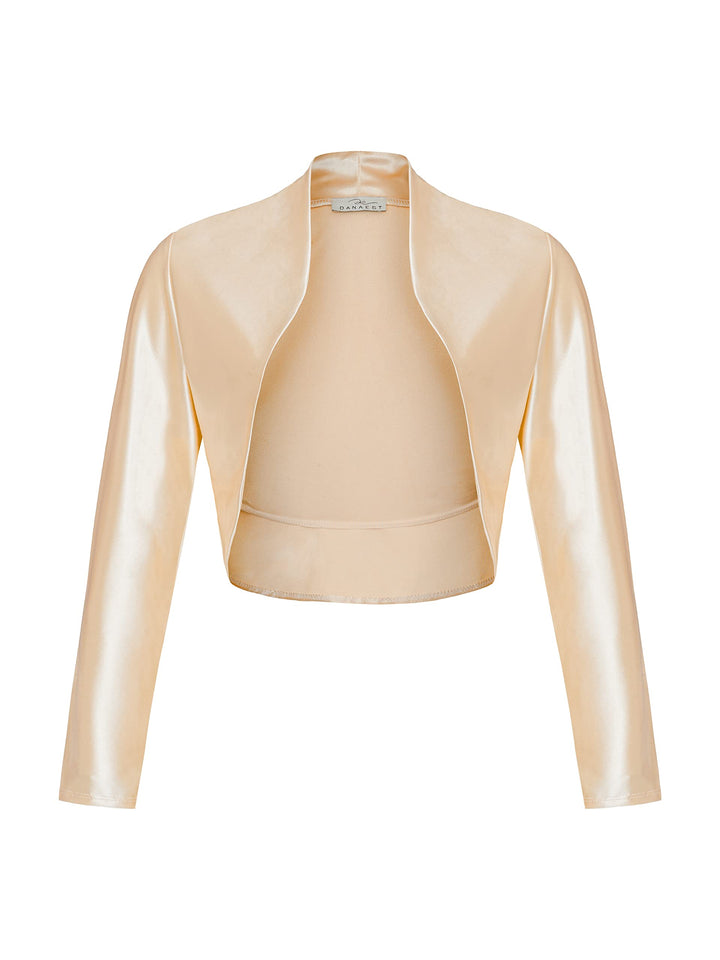 Damen Bolero Satin Festliche Schulterjacke Langarm 709 XL Champagner, XL Champagner