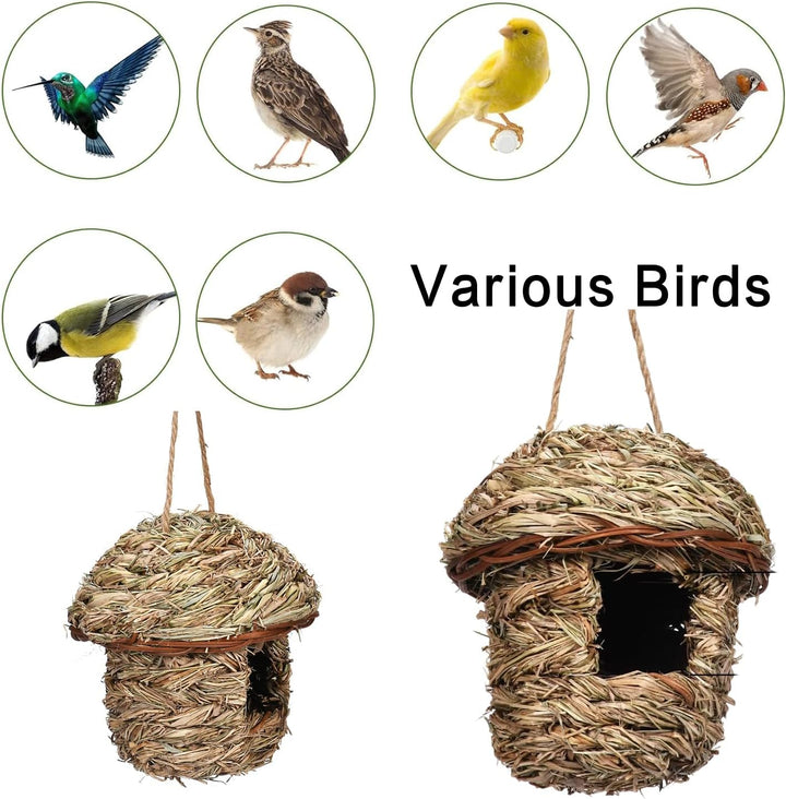 2 Stück Nistkästen, Vogelnest, Handgewebte Vogelhäuser, Vogelhäus zum Aufhängen, Gras Bird Nest für